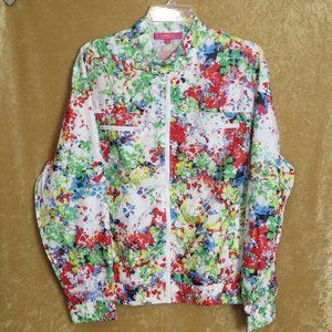 CATHERINE MALANDRINO Multi-Color Watercolor Print Zip-Front Windbreaker Size L